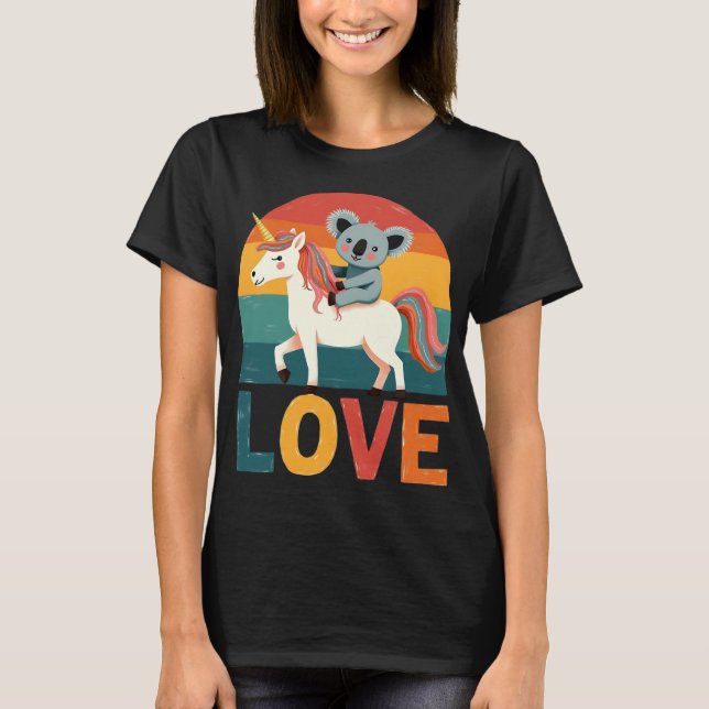 Camisa de Koala Montando Unicórnio, Arte de Koala, (Frente)