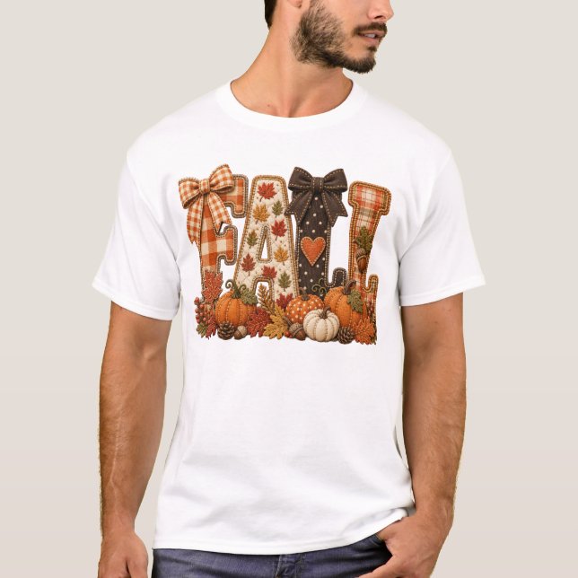 Camisa de Letras de Patchwork de Outono Aconchegan (Frente)