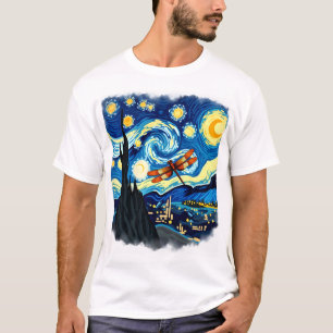 Camisa de Libélula Artística Van Gogh Noite Estrel