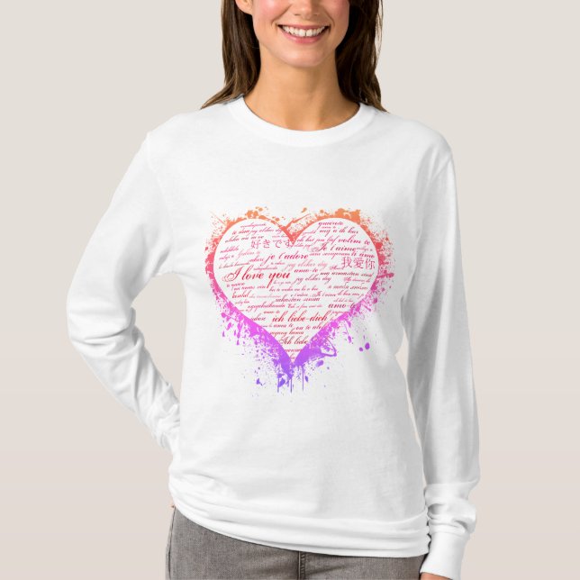 Camisa de Longa Folga das Mulheres com Amor Multil (Frente)
