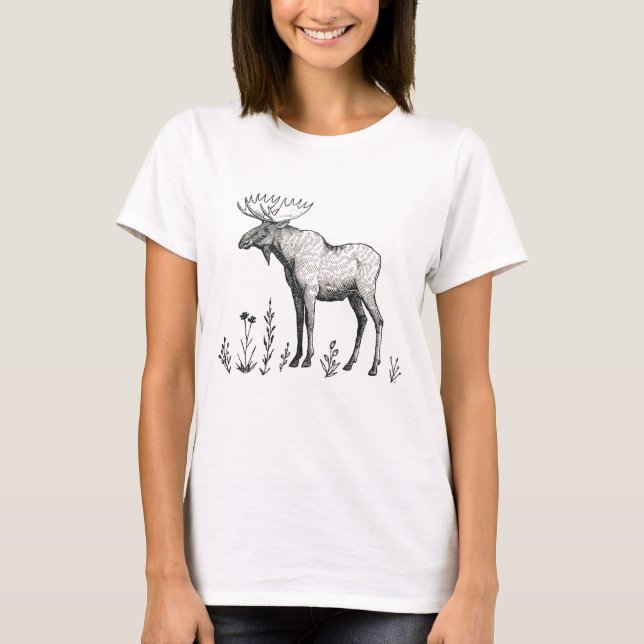 Camisa de manga curta Winter Forest Woodland Moose (Frente)