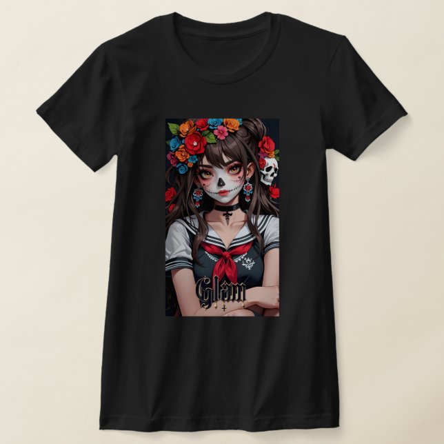Camisa De Manga De Anime De Arte De Glam Skull 01 (Postura )