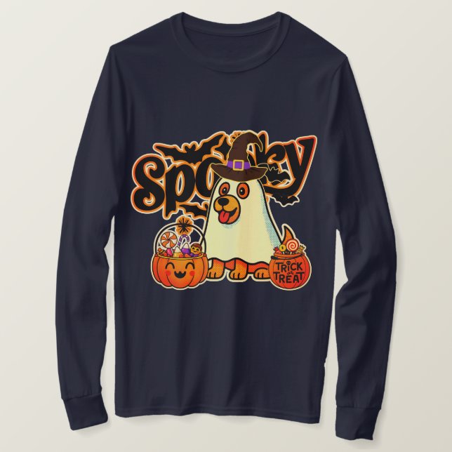 Camisa de manga longa com abóbora de fantasma assu (Frente do Design)