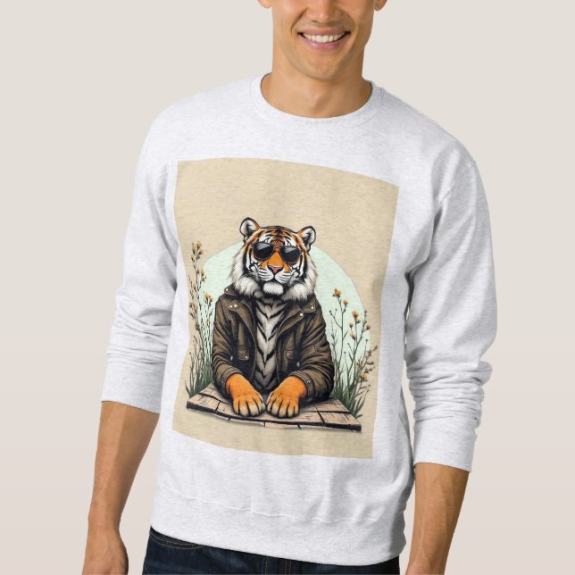 Camisa de manga longa com gráfico de Tigre legal - (Frente)