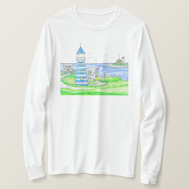 Camisa de manga longa do farol de americana (Frente do Design)