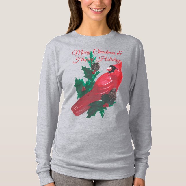 Camisa de Manga Longa Natal Cardinal Holly & Fruta (Frente)