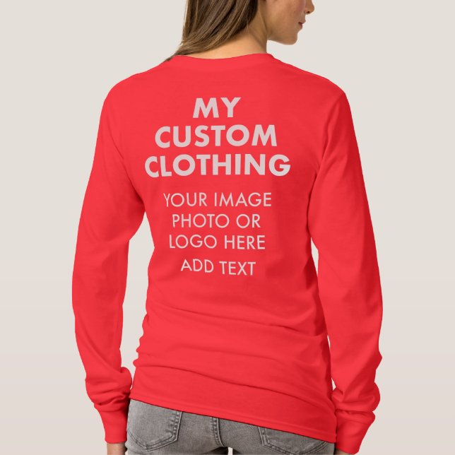Camisa de manga longa vermelha personalizada para  (Verso)