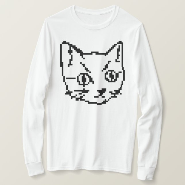 CAMISA DE MANGA LONGA VIDEO KITTY CAT PIXEL ART (Frente do Design)