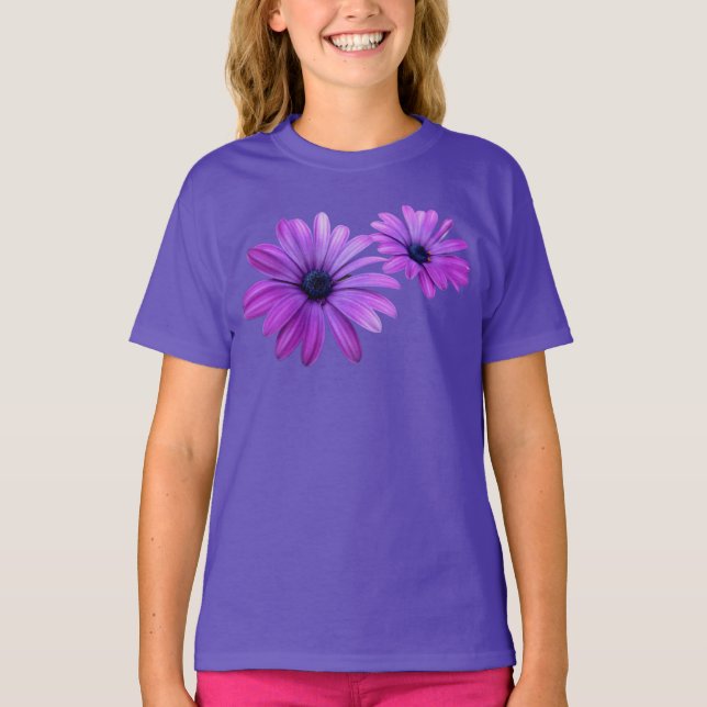 Camisa de margarida Camiseta orgânica Flor Roxo (Frente)