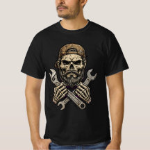 Camisa de Mecânico com Caveira Barbuda e Chave Ing
