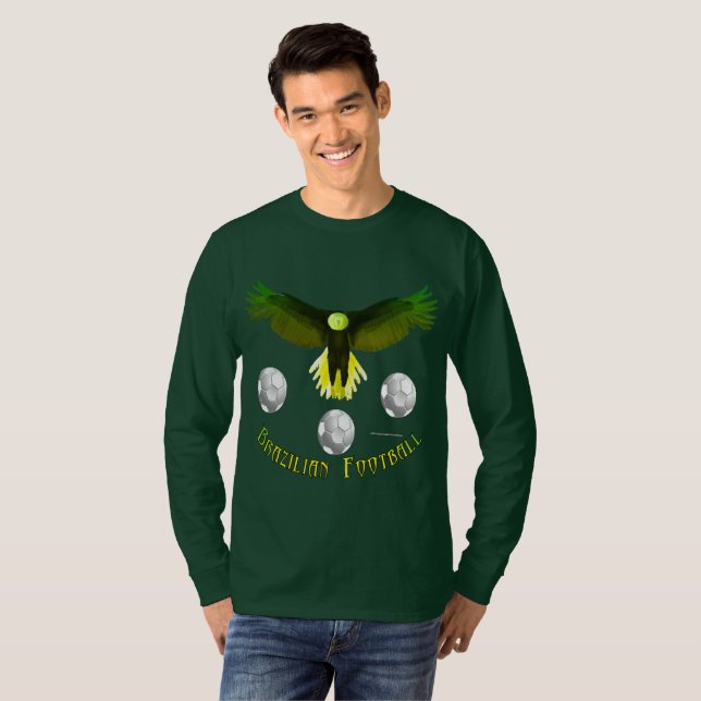 Camisa de Mel Longa dos Homens do Futebol Brasil (Frente Completa)