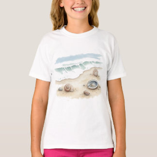 Camisa de menina da bolsa de praia em aquarela Sea