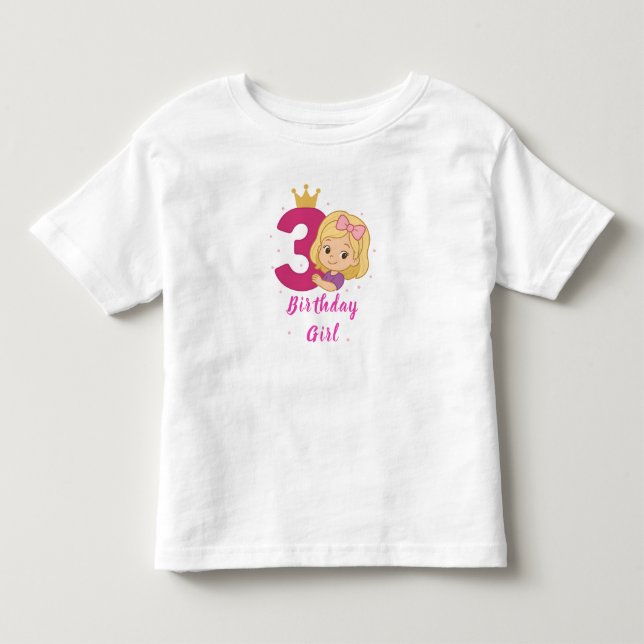 Camisa de Menina de 3 Anos – Design de Coroa e Laç (Frente)