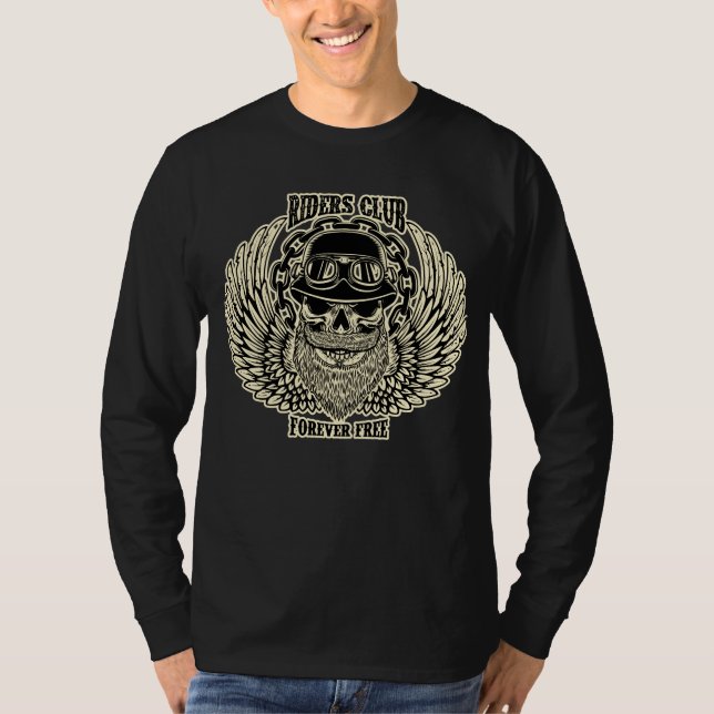 Camisa de Motoqueiro com Capacete Caveira Asas Ret (Frente)
