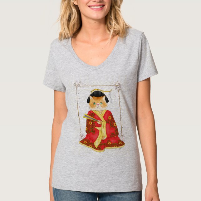 Camisa de mulheres Gato Geisha (Frente)