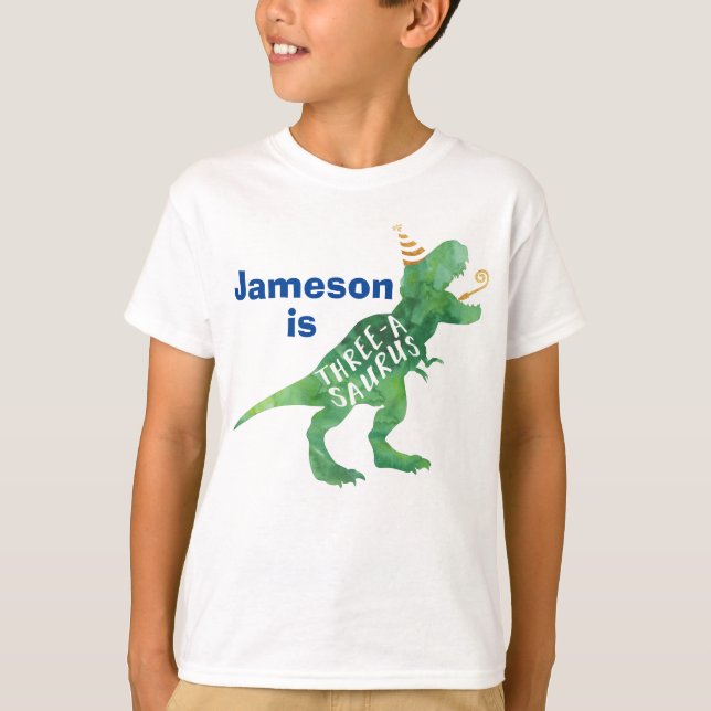 Camisa De Nascimento Do Dinossauro Três A Saurus (Frente)