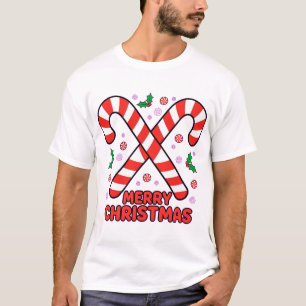 Camisa de Natal Alegre com Bastão de Hortelã