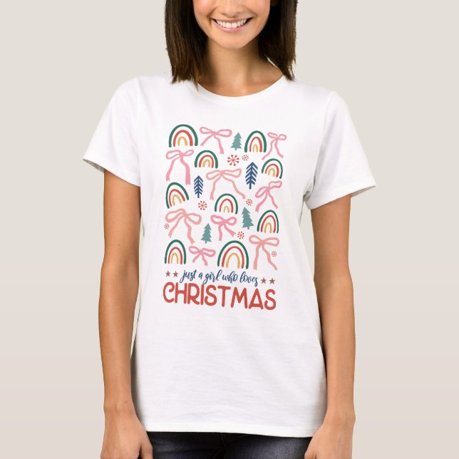 Camisa de natal arco feminina, presente de natal f (Frente)