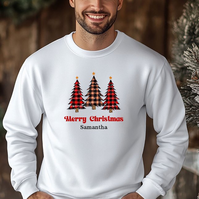 Camisa de Natal Clássica Xadrez Árvore Festa (Classic Plaid Tree Christmas Pullover Holiday Outfit)