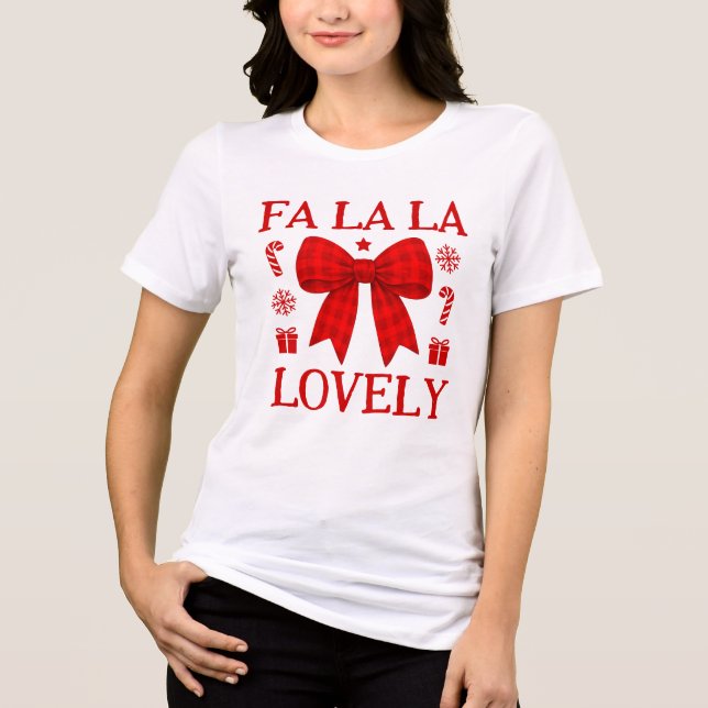 Camisa de Natal com Laço de Gingham Vermelho Fa La (Frente)