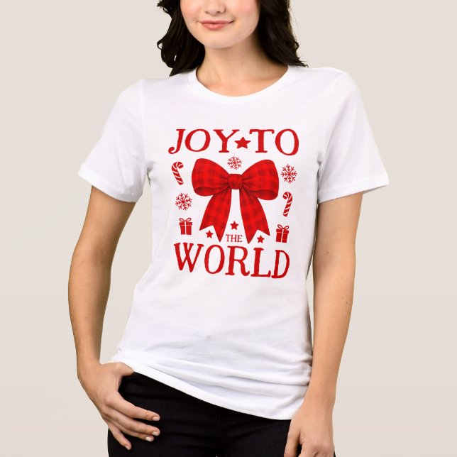 Camisa de Natal com Laço de Gingham Vermelho Joy t (Frente)