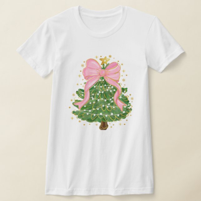 Camisa de Natal Coquette Pink Arco Feriado T-Shirt (Postura )