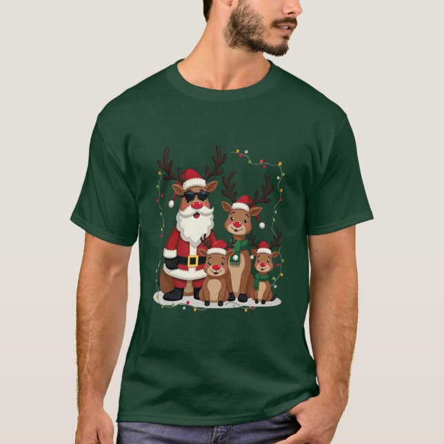 Camisa De Natal Da Família Engraçado Reindeer (Frente)