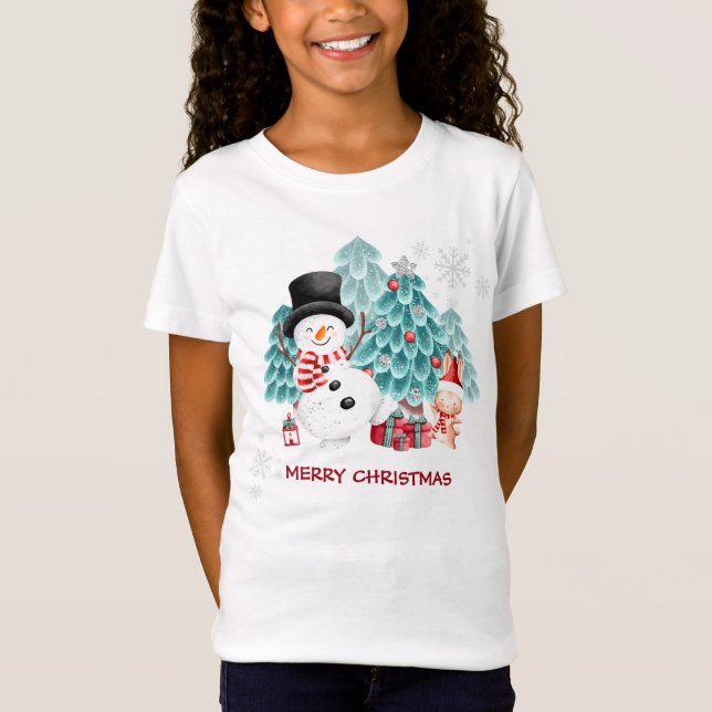 Camisa de Natal das Crianças Bonitas Snowman (Frente)