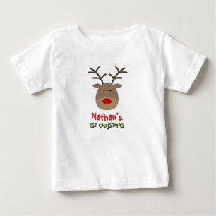 Camisa de Natal de 1rua de bebê com renas bonitinh