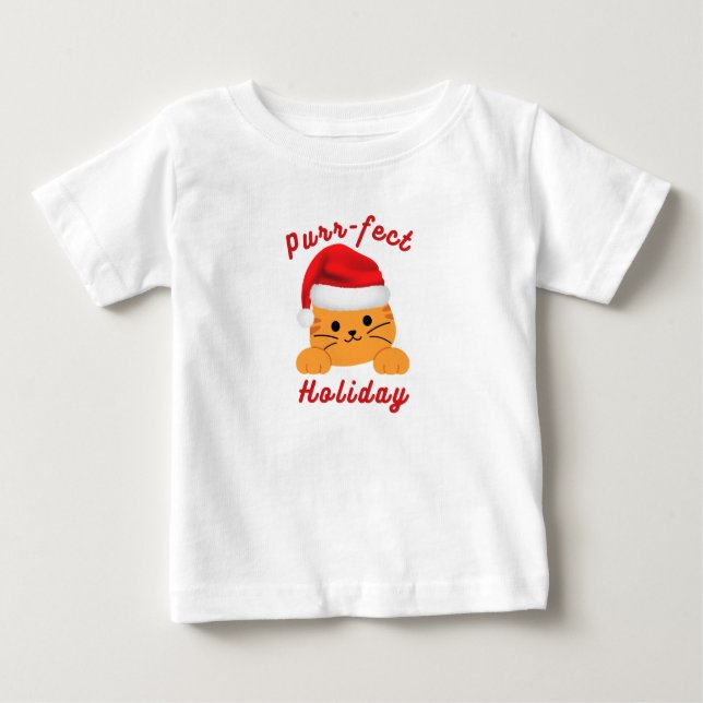 Camisa de Natal de Bebê Férias Perfeitas com Gato  (Frente)