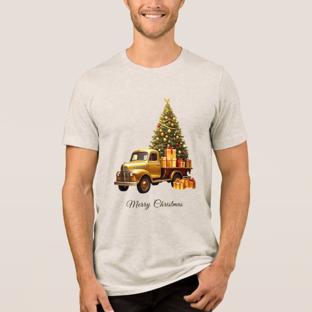 Camisa de Natal de Caminhão Dourada Feriado Mascul (Frente)