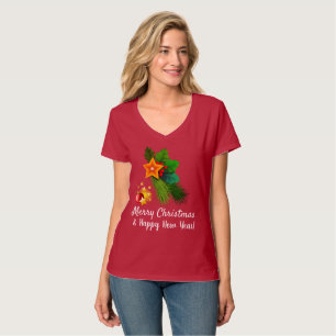 Camisa de Natal Decor V-Neck
