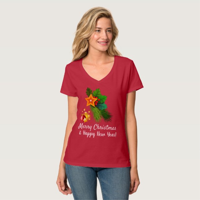 Camisa de Natal Decor V-Neck (Frente Completa)