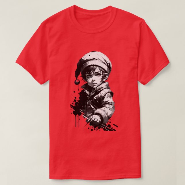 Camisa de Natal Elf Black & White Ink (Frente do Design)