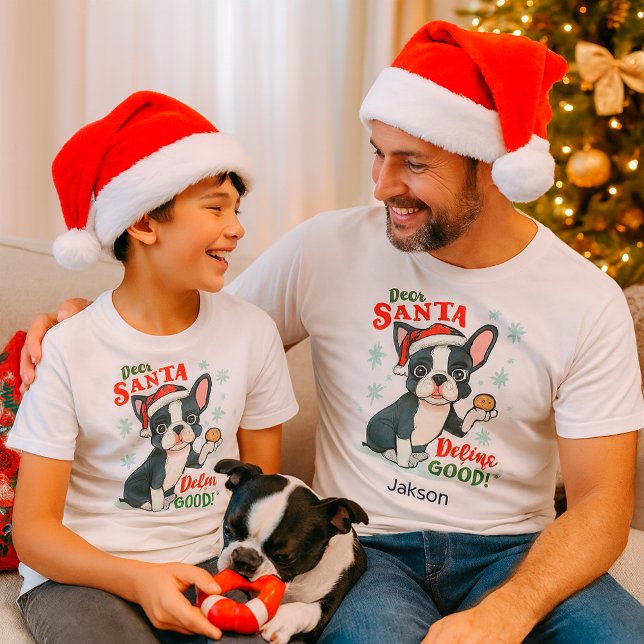Camisa de Natal Engraçada com Cachorro Boston Terr (Criador carregado)