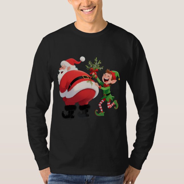 Camisa de Natal Engraçada do Papai Noel Manga Long (Frente)
