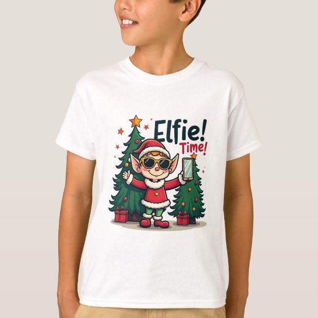 Camisa de Natal Engraçado da Elfie para Crianças (Frente)