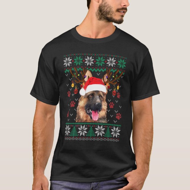 Camisa de Natal Feia de Pastor Alemão Santa Rena (Frente)