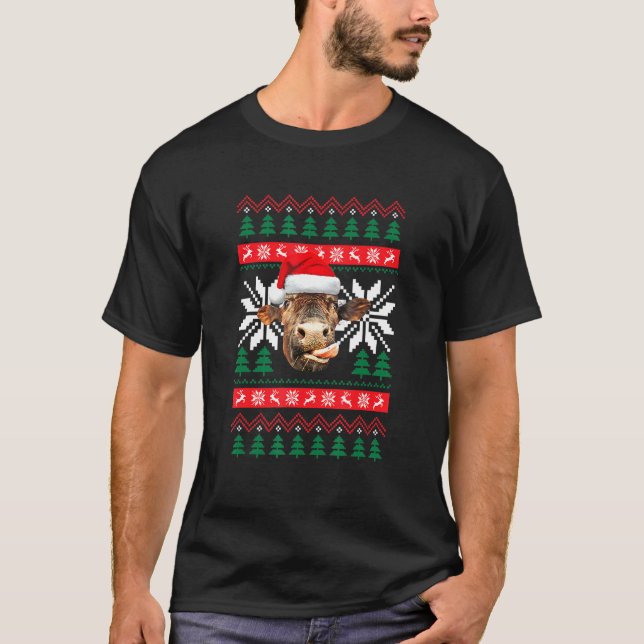 Camisa de Natal Feia de Vaca Estilo Chapéu do Papa (Frente)