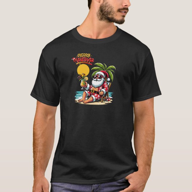 Camisa De Natal Feliz - Papais noeis Na Praia (Frente)