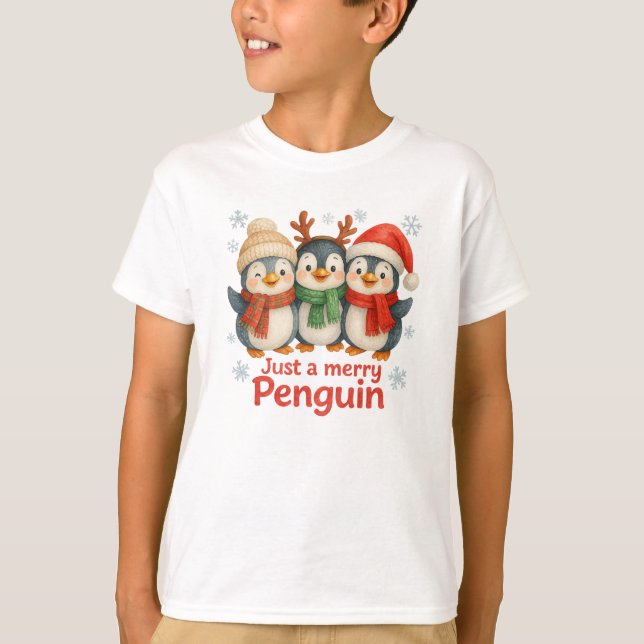 Camisa de Natal Infantil Just a Merry Penguin (Frente)