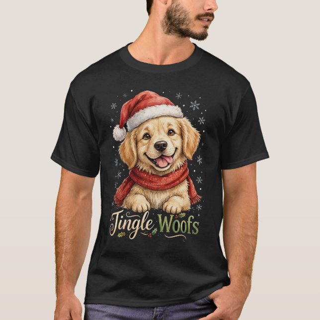 Camisa de Natal Jingle Woofs do Golden Retriever (Frente)
