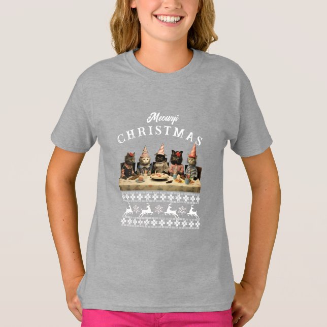 Camisa de Natal meowy (Frente)