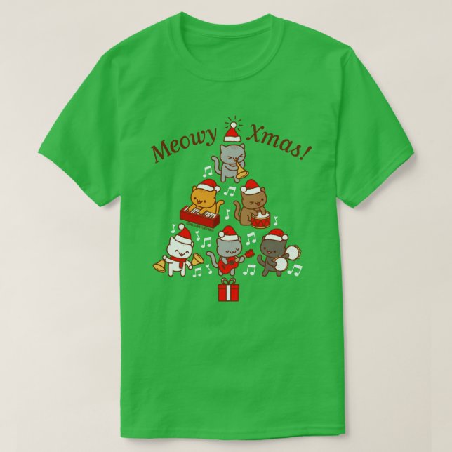 Camisa de Natal meowy: Carolers de Gato Banda T-Sh (Frente do Design)