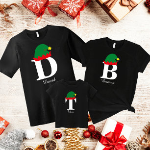 Camisa De Natal Monograma, Chapéu Elf, Família
