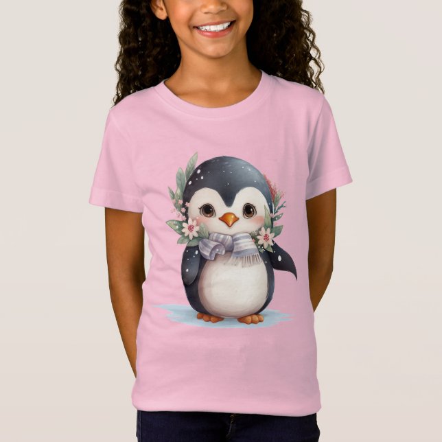 Camisa De Natal Para Crianças De Pinguim Jogada -  (Frente)