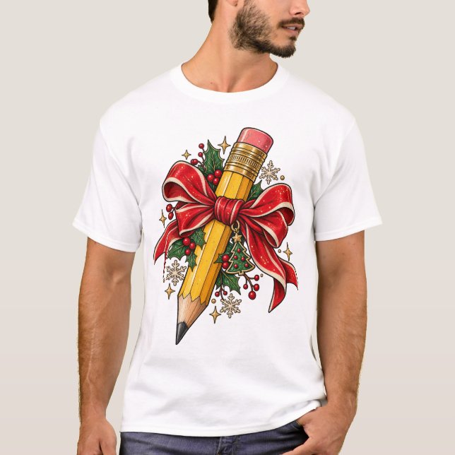 Camisa de Natal para Professores com Lápis e Laço  (Frente)