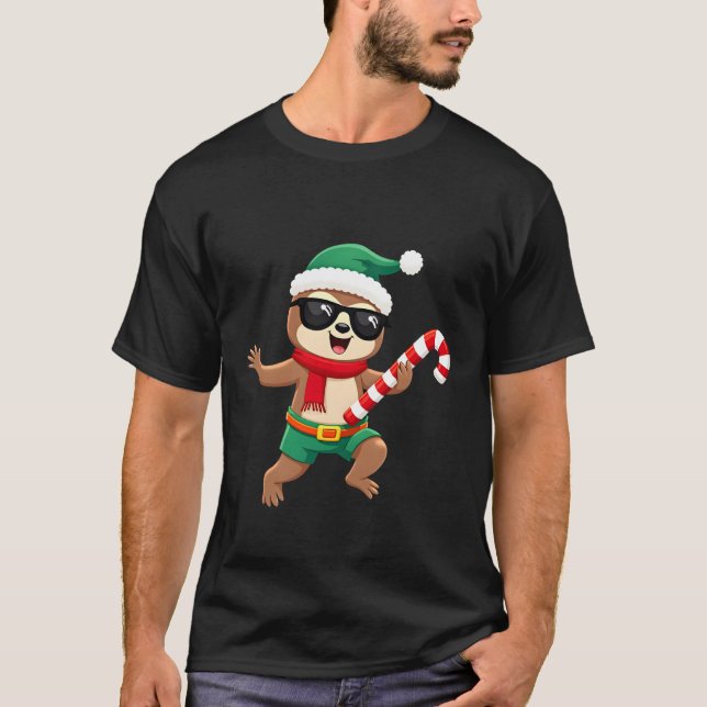 Camisa de Natal Sloth Elf Peppermint Candy Cane Gi (Frente)