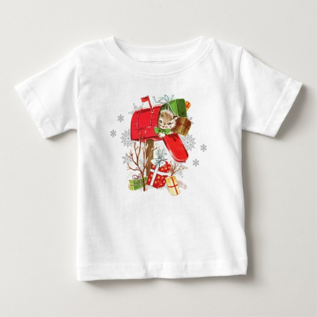 Camisa de Natal Vintage Retro para Bebê Gato (Frente)