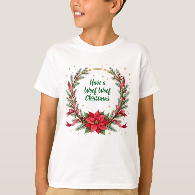 Camisa de Natal Woof Woof - Texto Personalizável  (Frente)